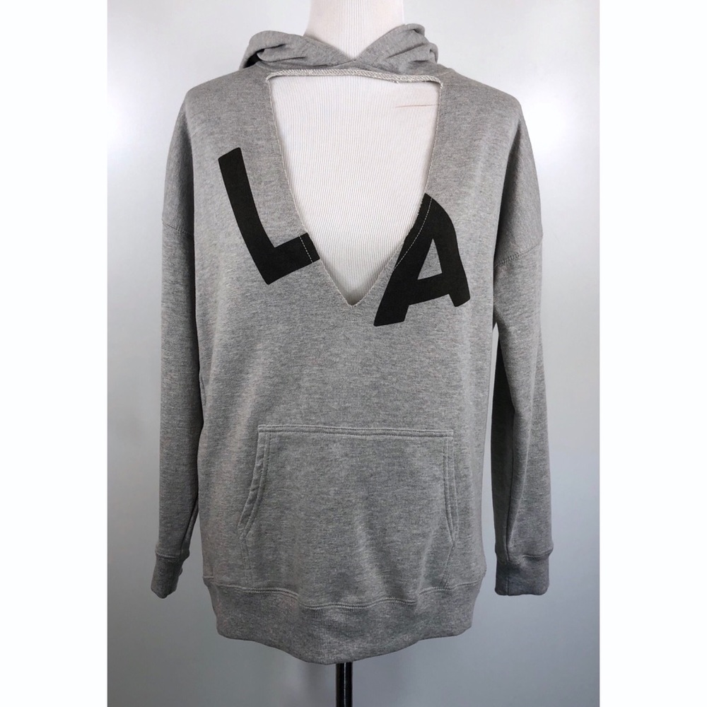 Material Girl Gray LA Deep Plunging V-Neck Hoodie - Picture 4 of 6